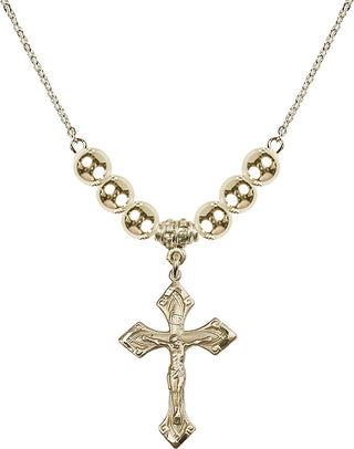 18" Hamilton Gold Plated Necklace with 6mm 14kt Gold Filled Beads featuring a 14kt Gold Filled Crucifix Medal.