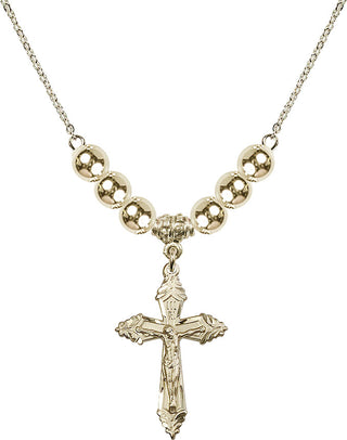 18" Hamilton Gold Plated Necklace with 6mm 14kt Gold Filled Beads featuring a 14kt Gold Filled Crucifix Medal.