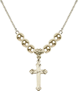 18" Hamilton Gold Plated Necklace with 6mm 14kt Gold Filled Beads featuring a 14kt Gold Filled Cross Medal.
