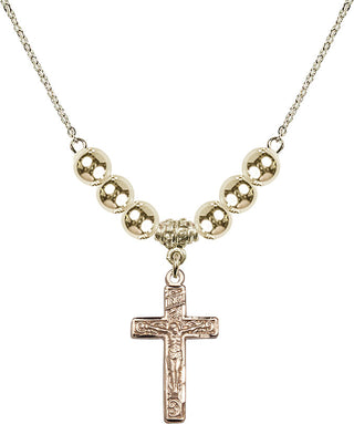 18" Hamilton Gold Plated Necklace with 6mm 14kt Gold Filled Beads featuring a 14kt Gold Filled Crucifix Medal.
