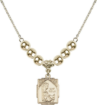 18" Hamilton Gold Plated Necklace with 6mm 14kt Gold Filled Beads featuring a 14kt Gold Filled Saint Cecilia Medal. Engraved Catholic Saint Jewelry