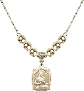 18" Hamilton Gold Plated Necklace with 6mm 14kt Gold Filled Beads featuring a 14kt Gold Filled Saint Gerard Medal. Engraved Catholic Saint Jewelry