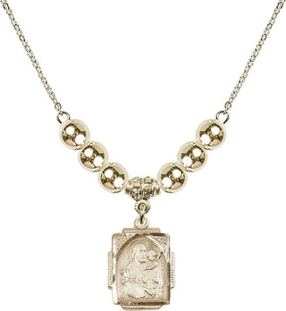 18" Hamilton Gold Plated Necklace with 6mm 14kt Gold Filled Beads featuring a 14kt Gold Filled Saint Joseph Medal. Engraved Catholic Saint Jewelry