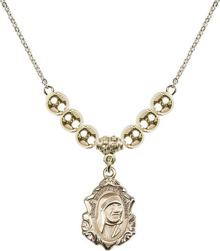 18" Hamilton Gold Plated Necklace with 6mm 14kt Gold Filled Beads featuring a 14kt Gold Filled Saint Teresa of Calcutta Medal.
