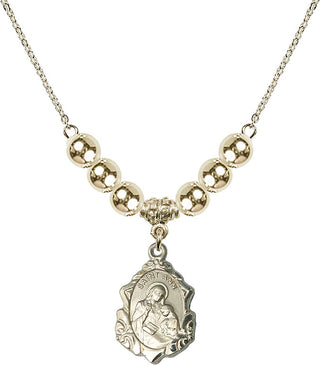 18" Hamilton Gold Plated Necklace with 6mm 14kt Gold Filled Beads featuring a 14kt Gold Filled Saint Ann Medal. Engraved Catholic Saint Jewelry