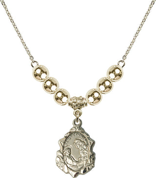 18" Hamilton Gold Plated Necklace with 6mm 14kt Gold Filled Beads featuring a 14kt Gold Filled Saint Cecilia Medal. Engraved Catholic Saint Jewelry