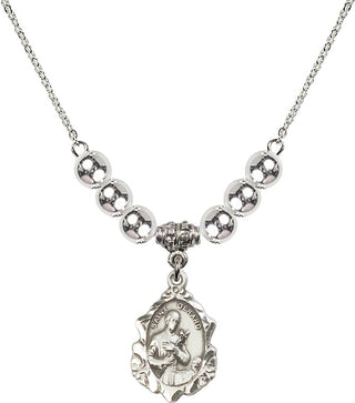 18" Rhodium Plated Necklace with 6mm Sterling Silver Beads featuring a Sterling Silver Saint Gerard Medal. Engraved Catholic Saint Jewelry