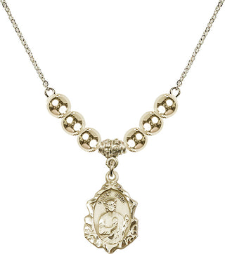 18" Hamilton Gold Plated Necklace with 6mm 14kt Gold Filled Beads featuring a 14kt Gold Filled Saint Jude Medal. Engraved Catholic Saint Jewelry