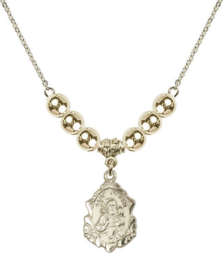 18" Hamilton Gold Plated Necklace with 6mm 14kt Gold Filled Beads featuring a 14kt Gold Filled Saint Joseph Medal. Engraved Catholic Saint Jewelry