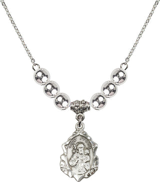 18" Rhodium Plated Necklace with 6mm Sterling Silver Beads featuring a Sterling Silver Saint Joseph Medal. Engraved Catholic Saint Jewelry