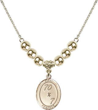 18" Hamilton Gold Plated Necklace with 6mm 14kt Gold Filled Beads featuring a 14kt Gold Filled First Penance Medal.