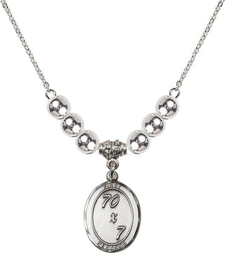 18" Rhodium Plated Necklace with 6mm Sterling Silver Beads featuring a Sterling Silver First Penance Medal.