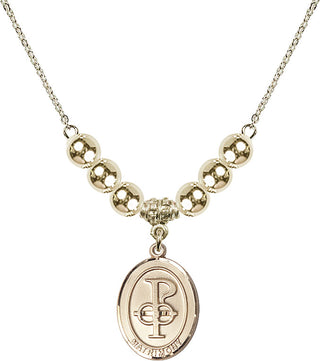 18" Hamilton Gold Plated Necklace with 6mm 14kt Gold Filled Beads featuring a 14kt Gold Filled Matrimony Medal.