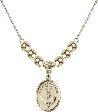 18" Hamilton Gold Plated Necklace with 6mm 14kt Gold Filled Beads featuring a 14kt Gold Filled Confirmation Medal.