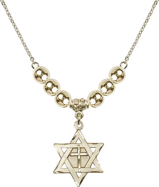 18" Hamilton Gold Plated Necklace with 6mm 14kt Gold Filled Beads featuring a 14kt Gold Filled Star of David with Cross Medal.