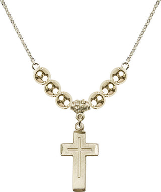 18" Hamilton Gold Plated Necklace with 6mm 14kt Gold Filled Beads featuring a 14kt Gold Filled Cross Medal.