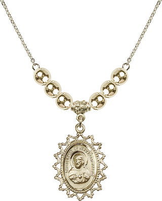 18" Hamilton Gold Plated Necklace with 6mm 14kt Gold Filled Beads featuring a 14kt Gold Filled Scapular Medal.