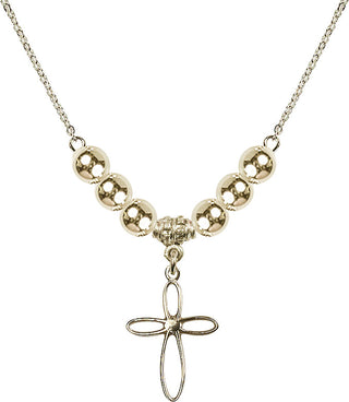 18" Hamilton Gold Plated Necklace with 6mm 14kt Gold Filled Beads featuring a 14kt Gold Filled Loop Cross Medal.