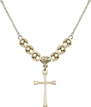 18" Hamilton Gold Plated Necklace with 6mm 14kt Gold Filled Beads featuring a 14kt Gold Filled Maltese Cross Medal.