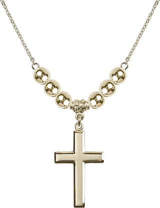 18" Hamilton Gold Plated Necklace with 6mm 14kt Gold Filled Beads featuring a 14kt Gold Filled Cross Medal.