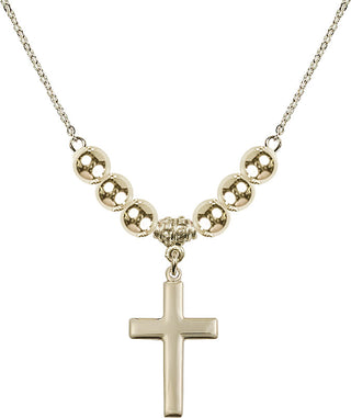 18" Hamilton Gold Plated Necklace with 6mm 14kt Gold Filled Beads featuring a 14kt Gold Filled Cross Medal.