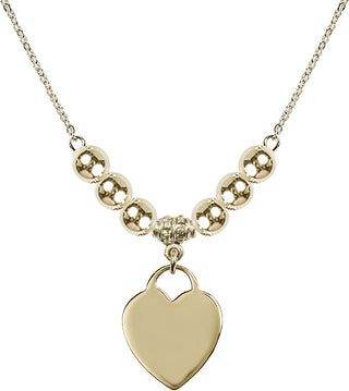 18" Hamilton Gold Plated Necklace with 6mm 14kt Gold Filled Beads featuring a 14kt Gold Filled Heart Medal. Engraved Catholic Saint Jewelry