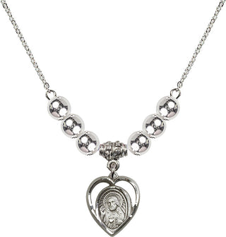 18" Rhodium Plated Necklace with 6mm Sterling Silver Beads featuring a Sterling Silver Scapular Medal.