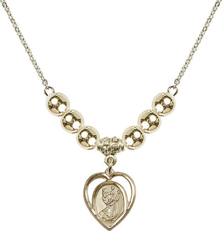 18" Hamilton Gold Plated Necklace with 6mm 14kt Gold Filled Beads featuring a 14kt Gold Filled Saint Christopher Medal.