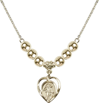 18" Hamilton Gold Plated Necklace with 6mm 14kt Gold Filled Beads featuring a 14kt Gold Filled Guardian Angel Medal.