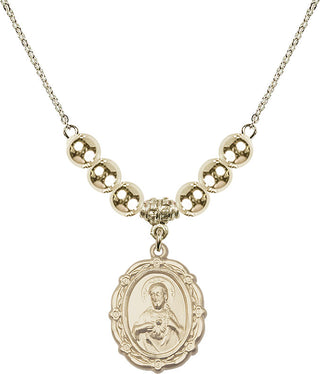 18" Hamilton Gold Plated Necklace with 6mm 14kt Gold Filled Beads featuring a 14kt Gold Filled Scapular Medal.