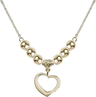 18" Hamilton Gold Plated Necklace with 6mm 14kt Gold Filled Beads featuring a 14kt Gold Filled Heart Medal.
