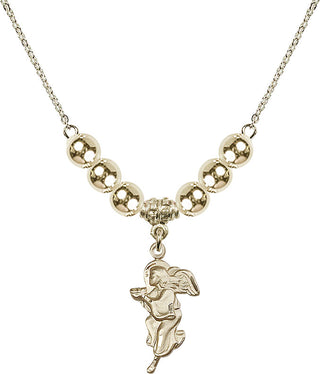 18" Hamilton Gold Plated Necklace with 6mm 14kt Gold Filled Beads featuring a 14kt Gold Filled Guardian Angel Medal.