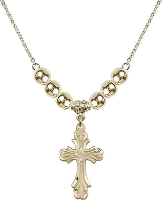 18" Hamilton Gold Plated Necklace with 6mm 14kt Gold Filled Beads featuring a 14kt Gold Filled Cross Medal.