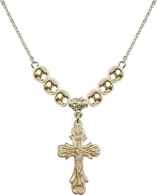 18" Hamilton Gold Plated Necklace with 6mm 14kt Gold Filled Beads featuring a 14kt Gold Filled Crucifix Medal.