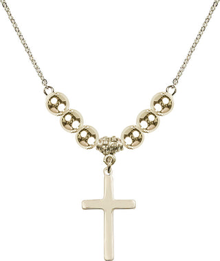 18" Hamilton Gold Plated Necklace with 6mm 14kt Gold Filled Beads featuring a 14kt Gold Filled Cross Medal.