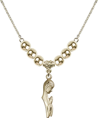 18" Hamilton Gold Plated Necklace with 6mm 14kt Gold Filled Beads featuring a 14kt Gold Filled Madonna Medal.