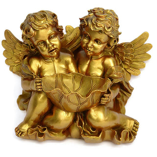 Cherub Holding Leaf Bowl Planter — Antique Gold finish