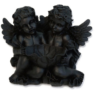 Cherub Holding Leaf Bowl Planter — Dusted Black finish