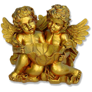 Cherub Holding Leaf Bowl Planter — Deep Gold finish
