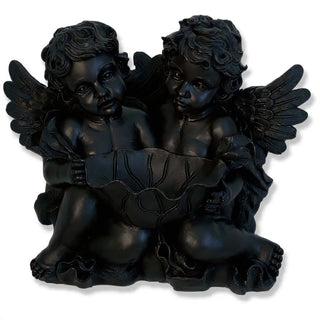 Cherub Holding Leaf Bowl Planter — Flat Black finish