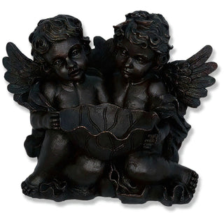 Cherub Holding Leaf Bowl Planter — Iron finish