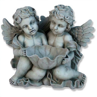 Cherub Holding Leaf Bowl Planter — Mossy Green finish