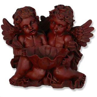 Cherub Holding Leaf Bowl Planter — Rust finish