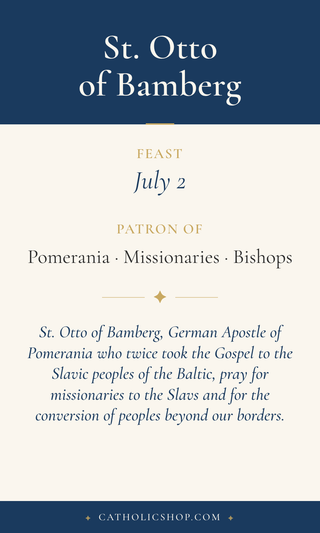 Saint Otto of Bamberg holy card  with feast day, patronage, and prayer
