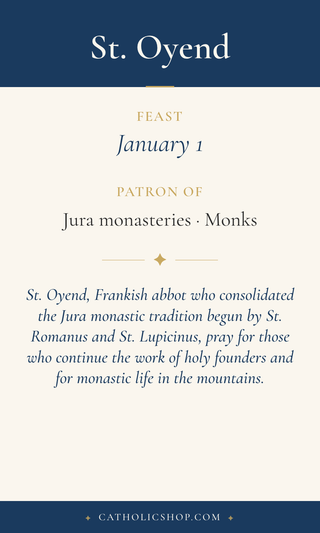 Saint Oyend holy card  with feast day, patronage, and prayer