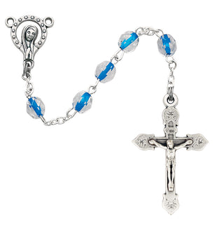 6MM Blue Crystal Rosary Boxed.