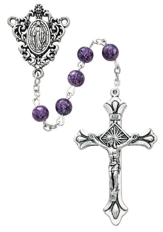 6MM Purple Bead Rosary Boxed