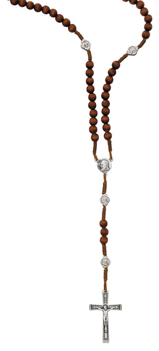 Brown Wood Cord Pio Rosary
