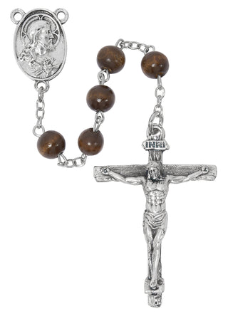 Brown Wood Sacred Heart Rosary