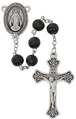 Black Carved Miraculous Rosary
